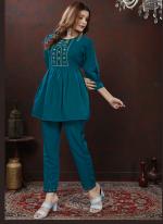 Maaza Cotton Blue Casual Wear Embroidery Work Cord Set